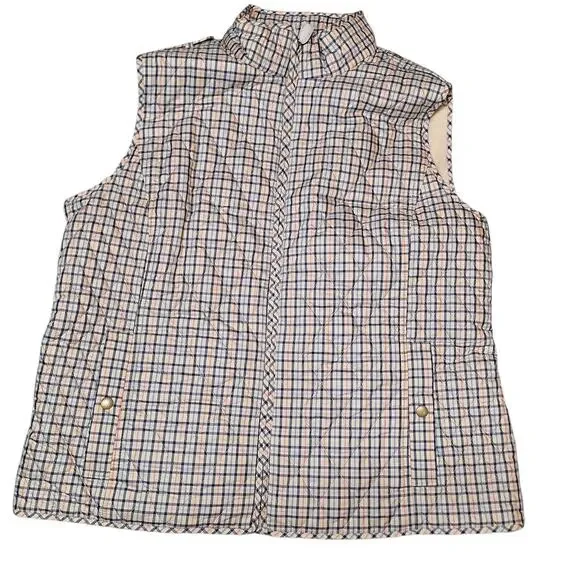 Talbots bundle of NWOT Women's XL quilted puffer vests plaid & Navy fullzip - Picture 4 of 9